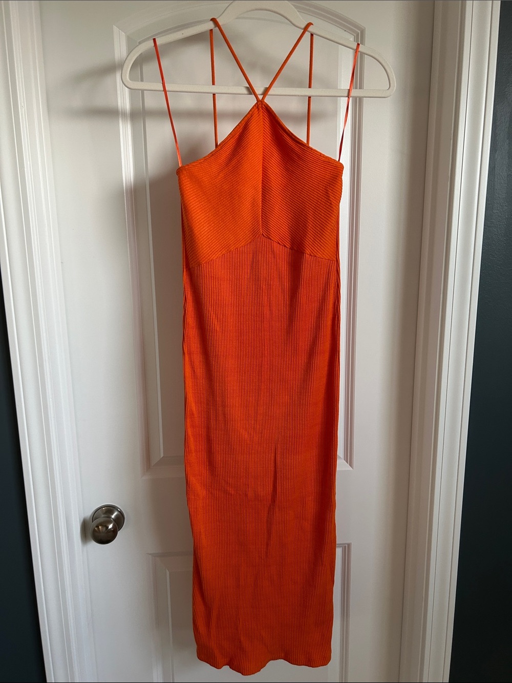 Zara Vibrant Orange Ribbed Midi Dress